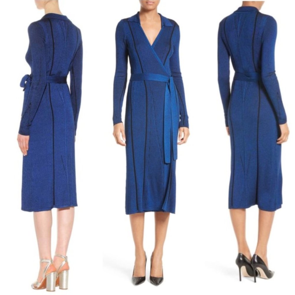 DVF Sweater Knit Wrap Dress French Blue Rib